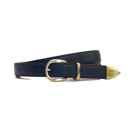 Black leather belt "Ruler" grain, gilt