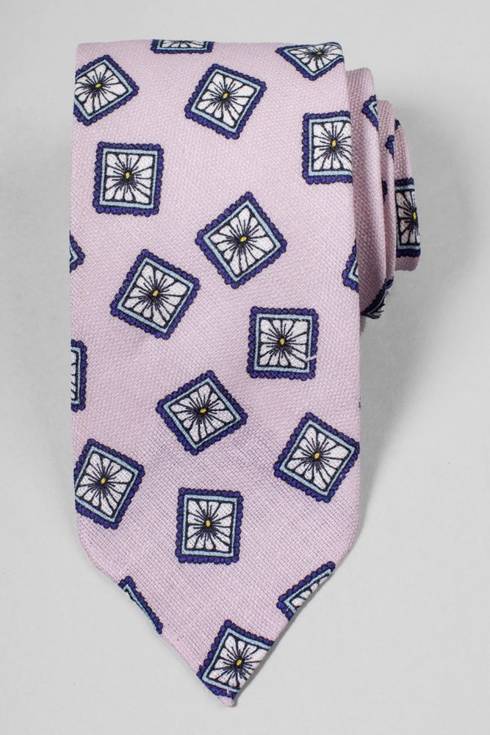 Pastel pink printed linen tie