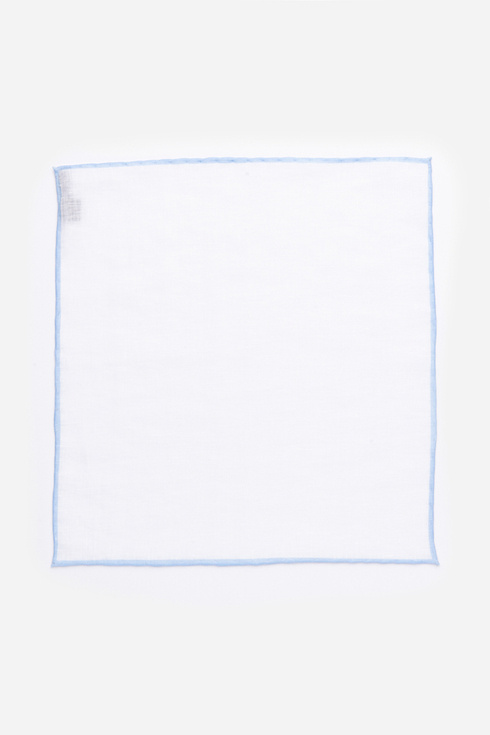 White Linen Pocket Square With Blue Border