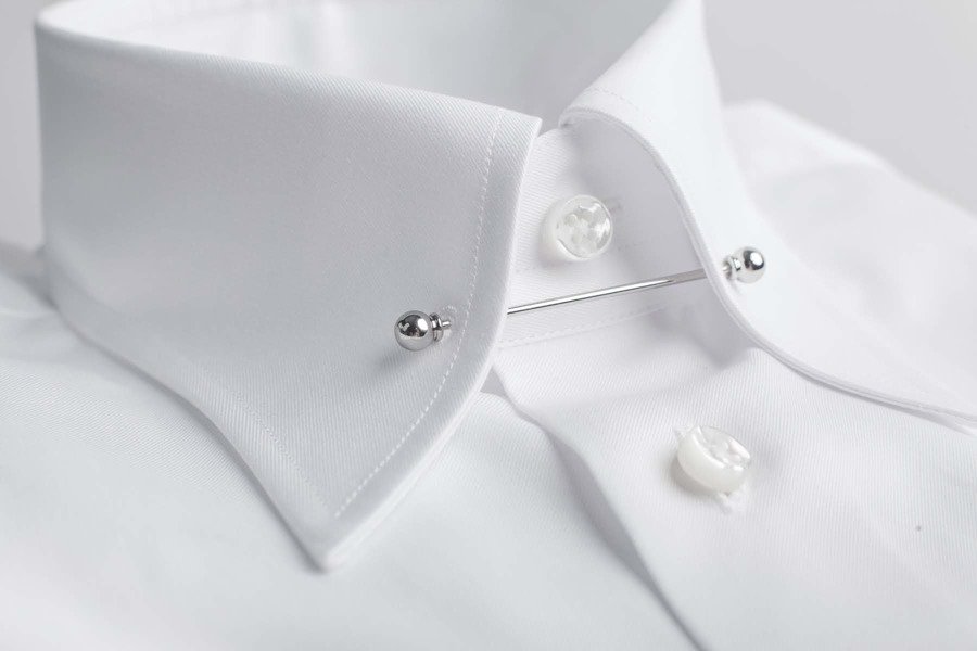 White pin collar shirt with a french ...
