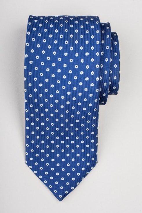 Blue printed three fold silk tie