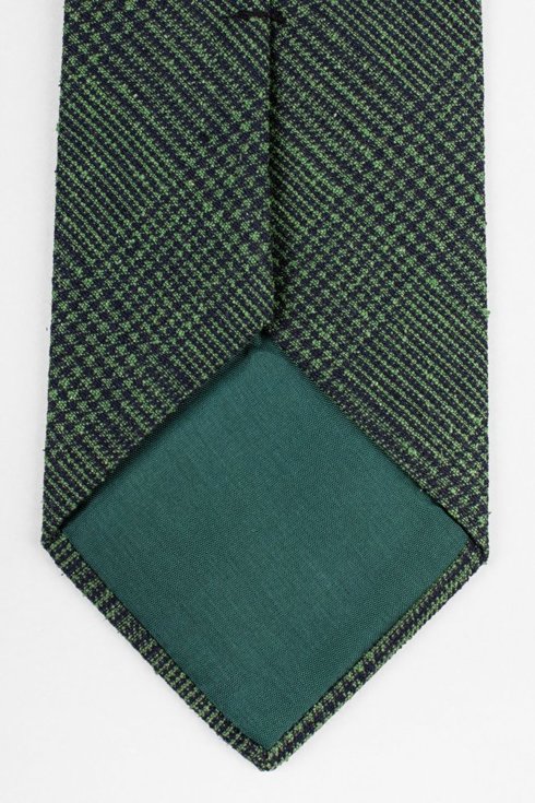 Green checked raw silk tie