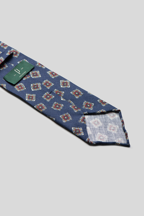 Navy Medallion Print Linen Tie