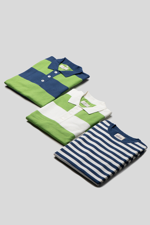 Navy and Green Knitted Rugby Shirt