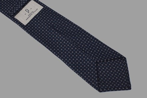Navy six fold printed silk tie