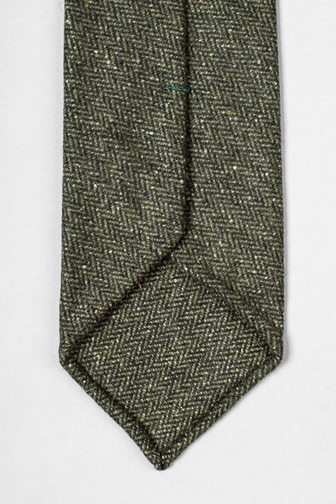 Olive green herringbone untipped woolen tie 