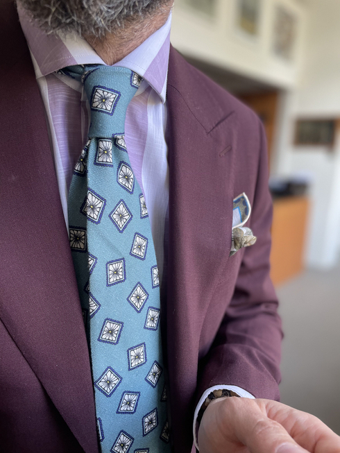 Pastel blue printed linen tie