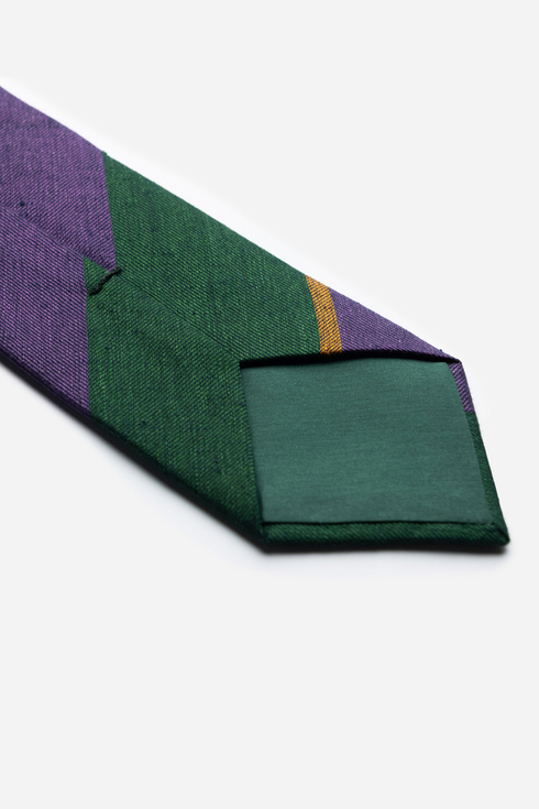 Purple Green Linen Regimental Tie