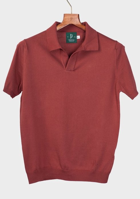 Rust knitted polo shirt 