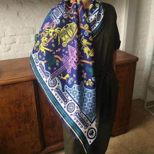 Silk hand finished scarf with polish map
