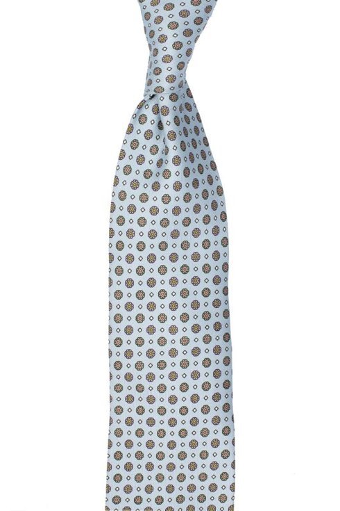 Sky blue six fold printed silk tie