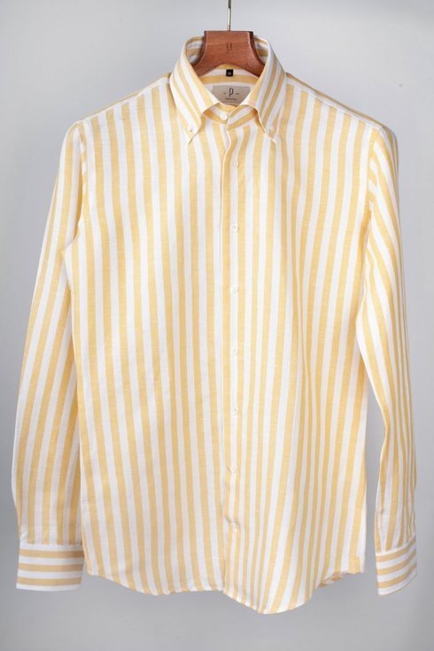 Striped linen & cotton yellow shirt 