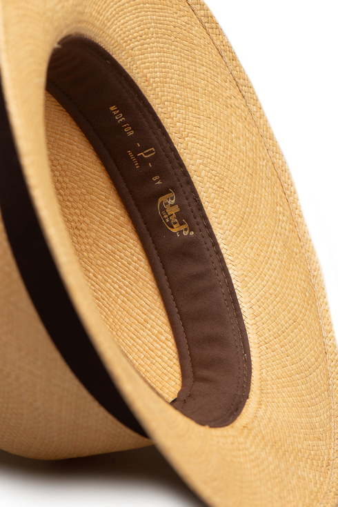 Wide Brim Panama Hat (Beige/Brown Hatband)