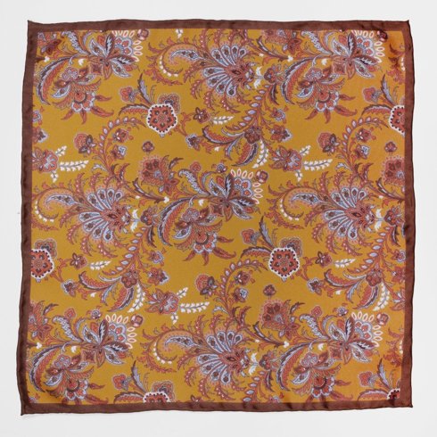 Yellow paisley silk pocket square