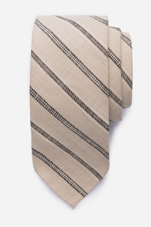 Beżowy krawat bawełniany bez podszewki