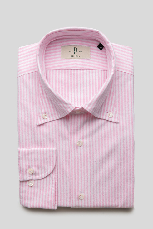 Flanelowa Koszula Button Down w Różowy Prążek