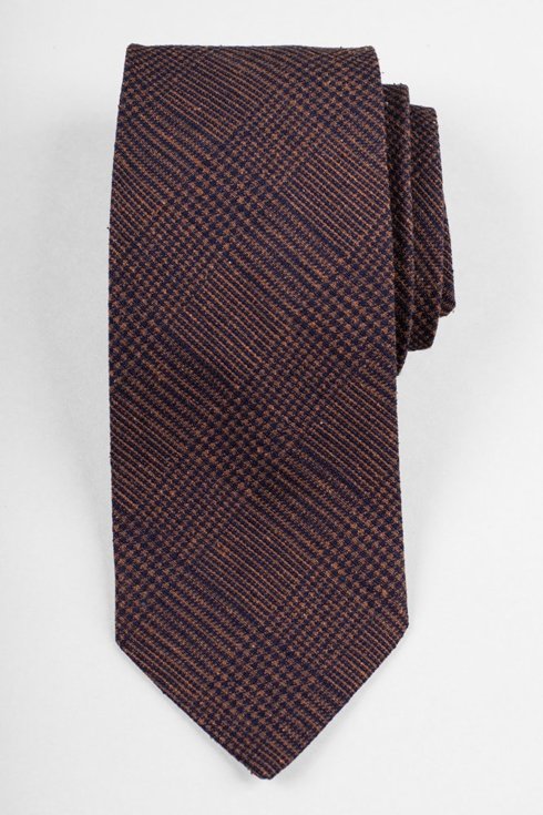 Brązowy krawat w kratę z surówki jedwabnej