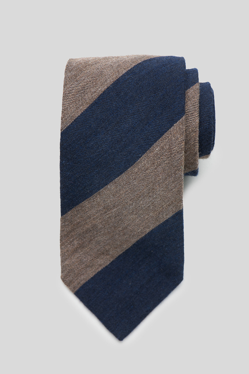 Granatowo-Beżowy Krawat w Szerokie Pasy