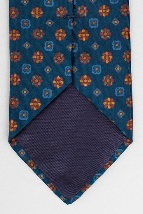 Granatowy krawat Ancient Madder Silk z motywem kwiatów