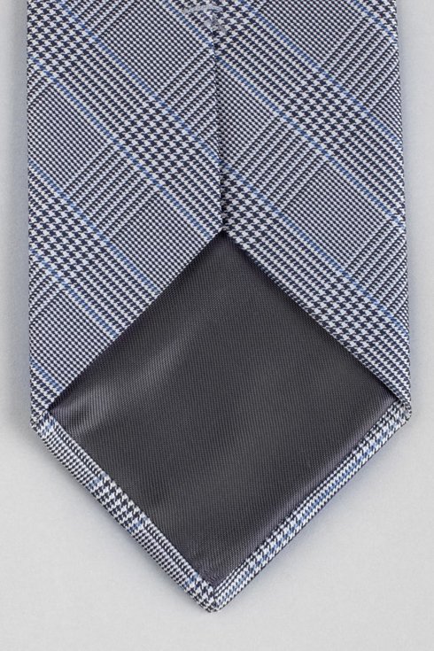 Krawat jedwabny w kratę Księcia Walii z błękitnym akcentem