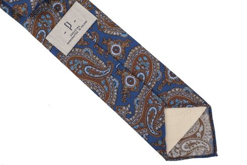 Niebieski paisley krawat bez podszewki z wełny drukowanej