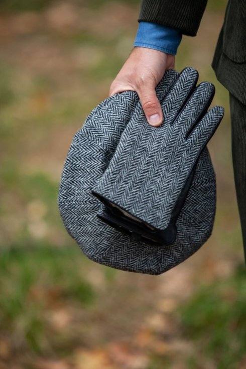 Ocieplane rękawiczki z harris tweedu jodła